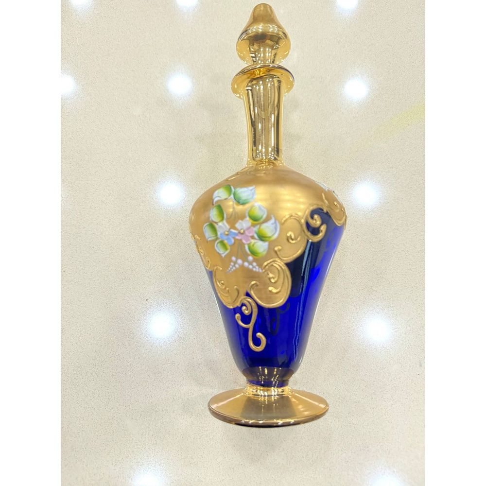 Vtg Bohemian Czech Hand Painted Enamel Glass wine Goblets Decanter 24K Gold